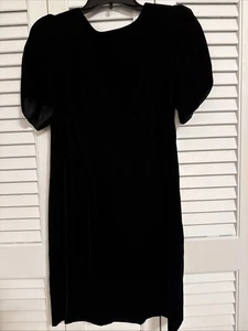 80er Vintage Lanz schwarz Samt Spitze Schleife Kleid Größe 12 Zierlich Abend Cocktail - Bild 1 von 13