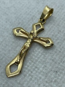 BACC. ORO ITALY Solid 14K Yellow Gold CROSS JESUS CHRIST Religious Charm Pendant - Picture 1 of 21