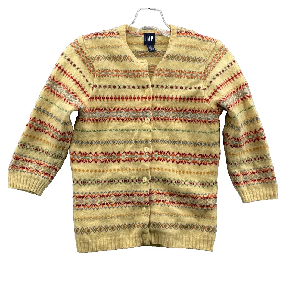 Cárdigan nórdico de lana de cordero Gap vintage para mujer pequeño amarillo cabaña Preppy Academia Foto 1 de 4