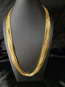 Vintage GOLDFARBENE MEHRSTRANGIGE 10, KOBRA GLIEDERKETTE STATEMENT HALSKETTE - Bild 1 von 3