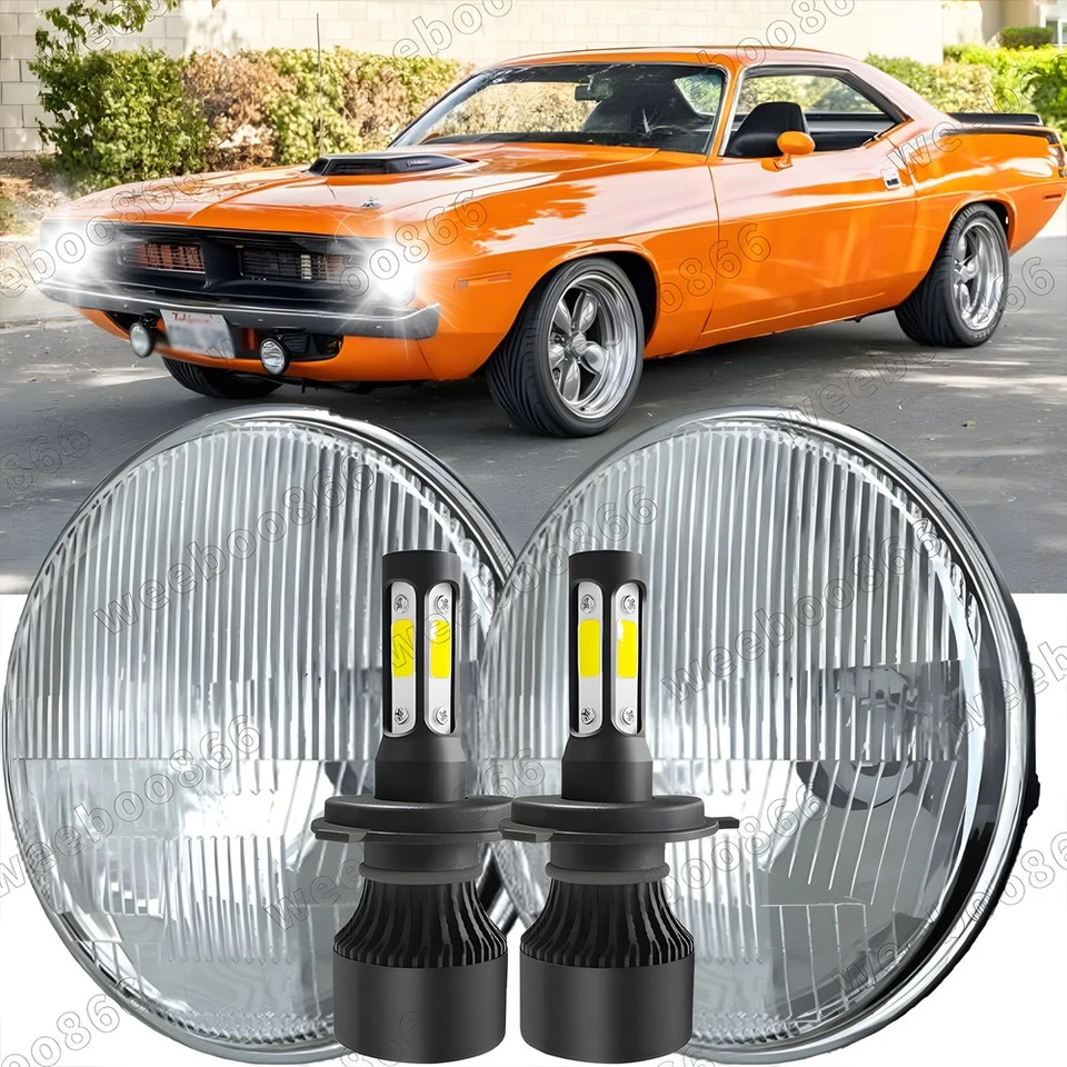 Par de faros LED redondos de 7" pulgadas Fit Plymouth Duster 340 1970-1975 par alto/bajo Foto 1 de 4