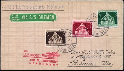 Dt. Reich 1936 Nachbringeflug zum Dampfer Bremen Köln 6.6.36 St. Louis USA / 729 - Bild 1 von 2