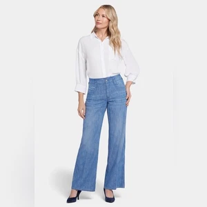 Pantalones de mezclilla NYDJ tiro alto Teresa pierna ancha azul medio talla 12 nuevos con etiquetas - Imagen 1 de 12