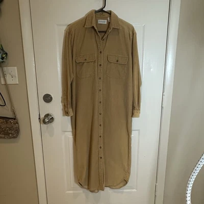Lands End Long Shirt Dress Tan Sz M-L Corduroy Pockets See Measurements - Image 1 of 4
