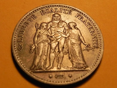 FRANÇA - Hércules - Prata tonificada 5 francos 1875A (Paris) - Km-820.1 - Extra fino! - Imagem 1 de 4