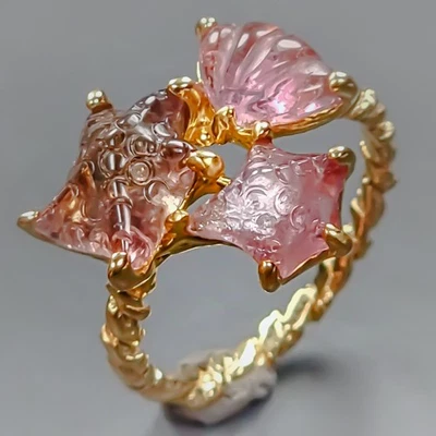 Gemstone Carving Natural Tourmaline Ring 925 Sterling Silver Size 6.5 /R431238 - Image 1 of 4