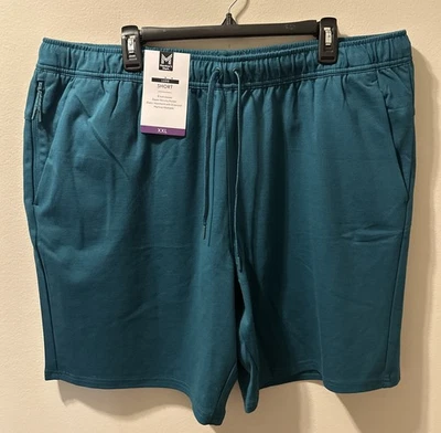 Mens Members Mark Luxe Athletic Gym Shorts Teal Taunt 9" Pockets Tech Zip Sz 2XL - Image 1 of 4