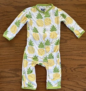 KicKee Pants Pineapple Snap Front Bamboo Knit Coverall 3-6 Mo Yellow Green - Picture 1 of 6