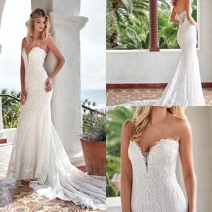 Abiti da sposa modesti a sirena Sweetheart pizzo applicazioni tulle country boho - Foto 1 di 11