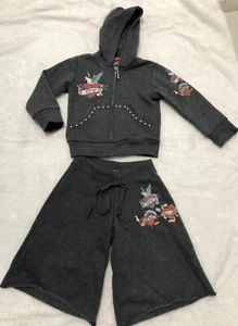 $146 FLOWERS BY ZOE GIRLS EMBELLISED HEART LOVE HOODIE/ SHORT SET SZ 2T - Picture 1 of 11