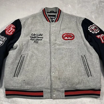 Chaqueta De Colección Ecko Unltd Para Hombres 3XL Gris Rojo Estilo Bombardero Pesado Grueso Vellón Y2K Foto 1 de 4