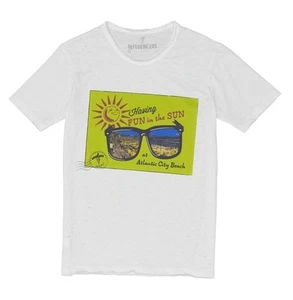 T-SHIRT UOMO INFLUENCER TG XL MAGLIETTA BIANCA HAVING FUN TAGLI EFFETTO VISSUTO - Foto 1 di 5