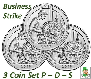 2019 P D S Lowell ATB Quarter 25C Unc BU Business Strike 3-Coin Set Ships Free! - Picture 1 of 5