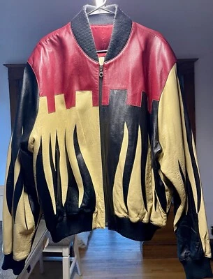 Vintage Cream/Red/Black Michael Hoban North Beach Leather Jacket Bomber Size 48 - Image 1 of 4