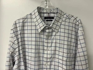 New! TOMMY HILFIGER 17-17.5 32/33 Blue & White Plaid Collared Dress Shirt - Picture 1 of 6
