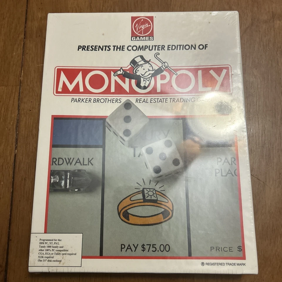 Virgin Games Monopoly Vintage computer game 1991 5-1/4 Inch Disc IBM,XT,AT,PS/2 - Image 1 of 3