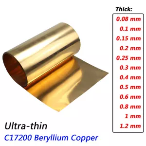 Thick 0.1-1.2 mm Beryllium Copper Sheet Plate BeCu Foil Panel Strip 200x200 mm - Picture 1 of 11