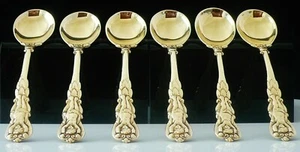 6 cucharas doradas de plata de ley con estuche, Jane Brownett Child & Child Mark 1887 - Imagen 1 de 10
