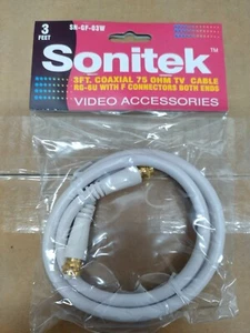 Sonitek 3ft RG-6U 75 Ohm Coaxial TV Cable w/ F Connectors Ends - New - Picture 1 of 4