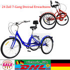 24 Zoll 7-Gang Dreirad Erwachsene Fahrrad Tricycle Klappbar Trike m/Korb Rücken