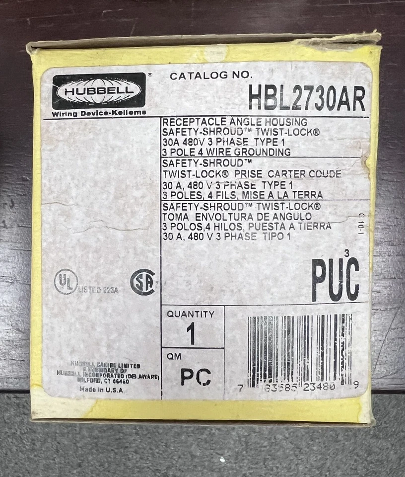 Hubbell HBL2730AR Receptacle Angle Housing 30A 480V Tw Lock Safety Shroud - Image 1 of 1