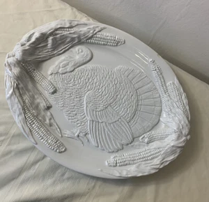 Large White Turkey Serving Platter 20” Embossed Italian Ceramic Knobler Classic - Picture 1 of 12