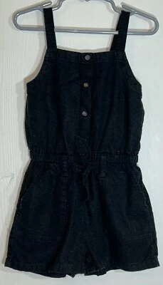 Antiguo Conjunto Azul Marino Niña XS Una Pieza Negro Correas para el Hombro Pantalones Cortos Botones Foto 1 de 4