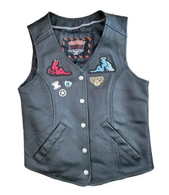INTERSTATE Leather Vest Medium Women's Harley Davidson Patches - Image 1 of 4