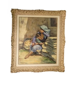 QUADRO OLIO SU TELA CON CORNICE - GIUSEPPE MASTELLARO "ALLATTAMENTO CON BAMBINO" - Foto 1 di 1