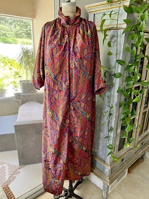 De colección 1960 Raro Oscar De La Renta para Swirl Mod Paisley Kaftan Maxi Mumu S Foto 1 de 4