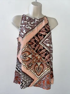 Warehouse Size 6 Scarf Print Peach Paisley Patchwork Tank Top Festival Boho Cute - Picture 1 of 6