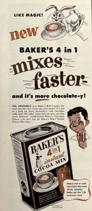 Baker's - 4 in 1 Instant Cocoa Mix 1953 Vintage Color Print Ad Chocolate LIFE - Picture 1 of 10
