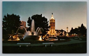 Kansas City MO Swanson Building Giralda Tower JC Nichols Fountain Night PC F6 - Picture 1 of 2