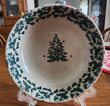 Winter Wonderland Cereal Bowl (s) 6 1/4" Folkcraft Stoneware White Green Sponge