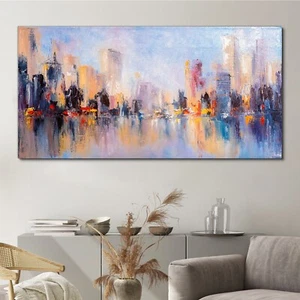 Ölgemälde Abstrakte Kunst Stadt 140x70 Canvas Wandbild Leinwand Bilder - Bild 1 von 11