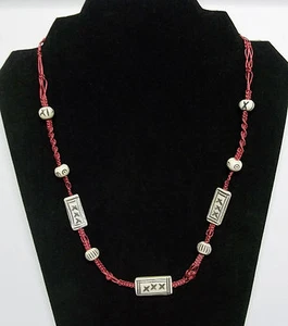 Handmade Macrame Necklace Dark Rose Cord and Bone apppr. 22 Inches New w/o Tags - Picture 1 of 2
