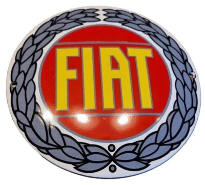 FIAT BLUE (ROUND) GARAGE.  PORCELAIN EMAILLE / ENAMEL SHIELD, SIGN, PLATE RETRO - Image 1 of 2