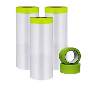 3 Rolls Automotive Painters Tape And Plastic Film 55in X 65ft Paint Covering - Picture 1 of 11