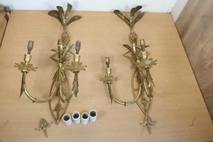 Pair of Hollywood Regency Style Brass Wall Light Sconces Art Nouveau Large 60cm - Picture 1 of 24