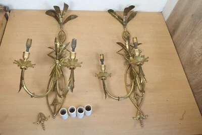 Par de apliques de pared de latón estilo Hollywood Regency Art Nouveau grandes 60 cm Foto 1 de 4