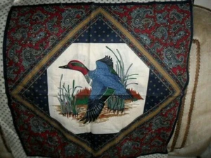3 Vintage Green Wing TEAL Pillow Panels w/paisley border 15" x 15" each - Picture 1 of 3