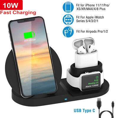 Wireless Fast Charger Charging Pad Dock for Airpods iWatch iPhone Samsung Phones - Image 1 of 4