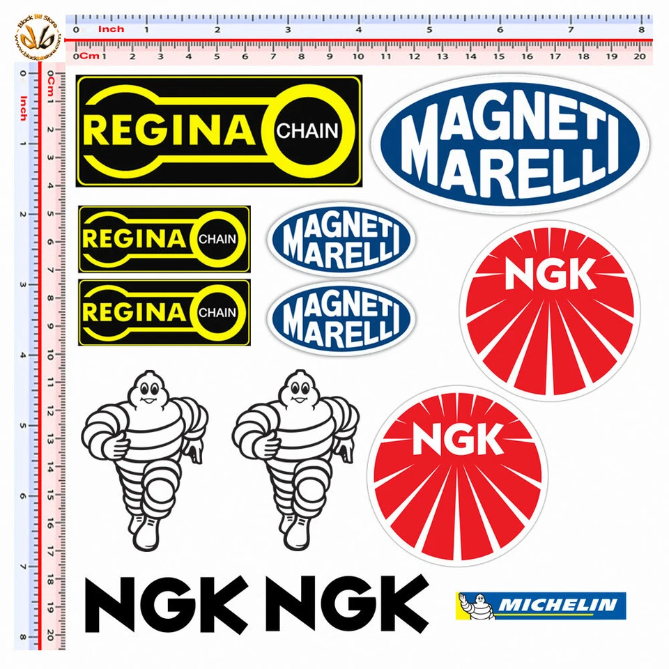 BLACK BIT sticker regina chain magneti marelli michelin NGK adesivi print pvc 13 pz.