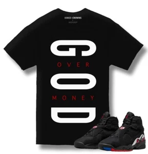 Kings N Crowns T-Shirt für Air Jordan 8 Playoffs Sneaker.  Gott über Geld - Bild 1 von 1