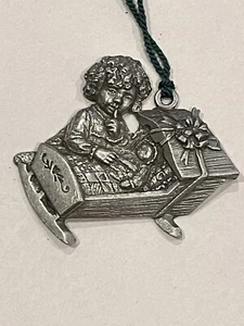 Pewter Port 1994 Christmas Ornament Little Girl With Baby Doll Crib VTG - Picture 1 of 6