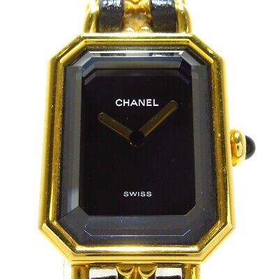 Auth CHANEL Premiere H0001 Gold Black Women's Wrist Watch
