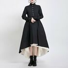 Damen Gothic Langarm Knöpfe Kleid Hoch Niedrig Asymmetrisch Viktorianisch Retro