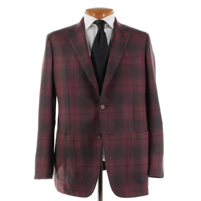 Abrigo deportivo Isaia nuevo con etiquetas de lana/cachemira talla 54R (44R EE. UU.) a cuadros borgoña Foto 1 de 4