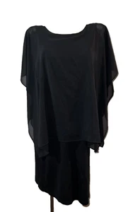 DKNY Dress Women's Size S Black Pullover Stretch Lyocell Sheath w/Poncho Layer - Picture 1 of 6
