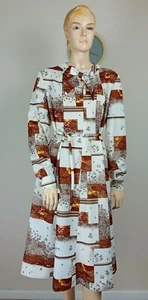 VESTIDO DE DÍA MIDI SECRETARIA ESTAMPADO PARCHE NARANJA Y BLANCO ICÓNICO VINTAGE AÑOS 70 18 - Imagen 1 de 7
